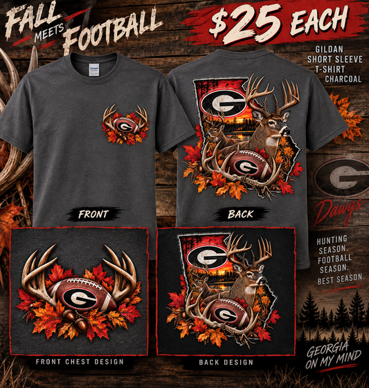 🍂 Fall Meets Football – Georgia Hunting Season Tee 🏈🦌